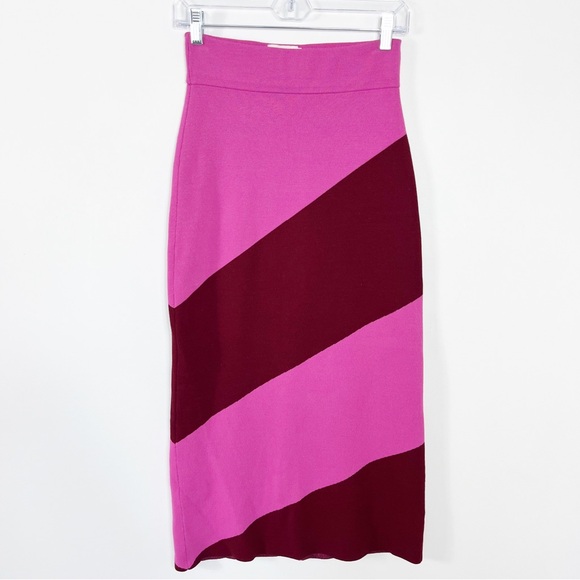 Rhode April Colorblock Knit Pull On Midi Skirt Size Small Two Tone Pink Burgundy